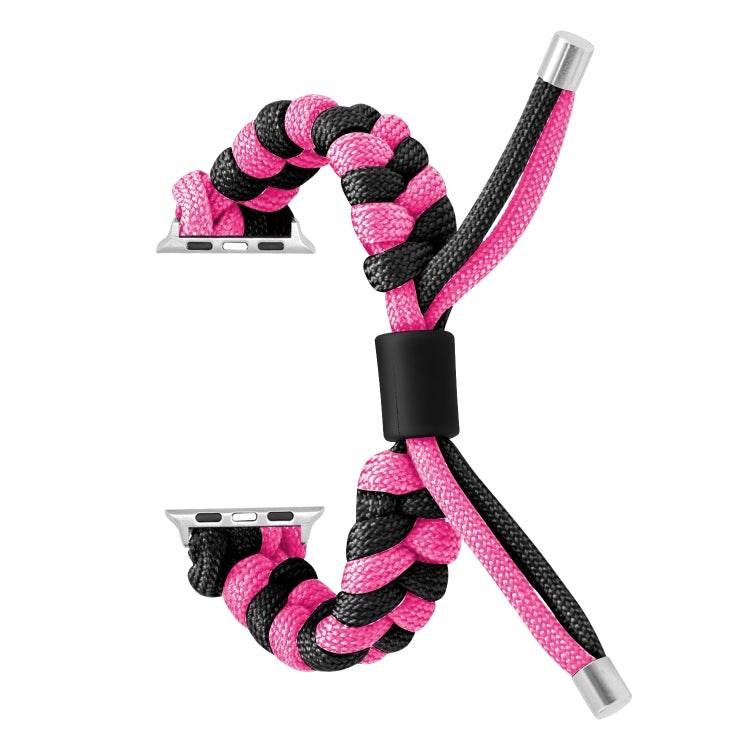 For Apple Watch Ultra 49mm Paracord Fishtail Braided Silicone Bead Watch Band(Black Rose Red) by bashfashion