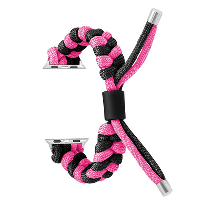 For Apple Watch Ultra 49mm Paracord Fishtail Braided Silicone Bead Watch Band(Black Rose Red) by bashfashion