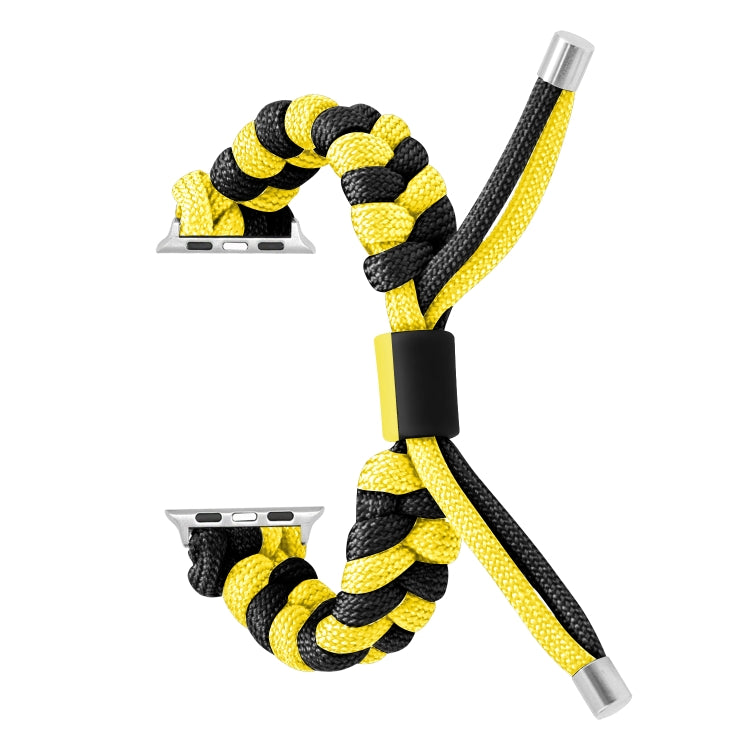 For Apple Watch Ultra 49mm Paracord Fishtail Braided Silicone Bead Watch Band(Black Yellow) by bashfashion