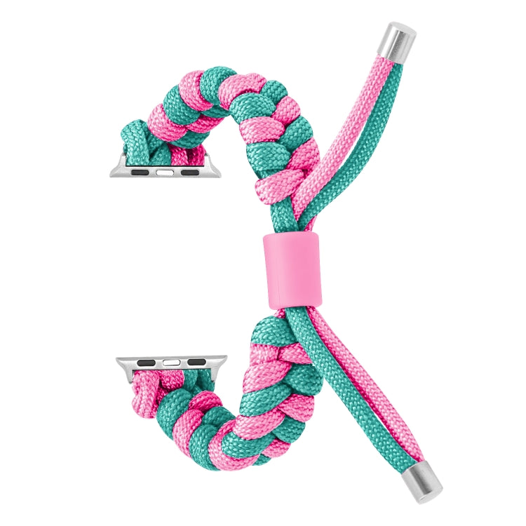 For Apple Watch Ultra 49mm Paracord Fishtail Braided Silicone Bead Watch Band(Rose Red Green) by bashfashion