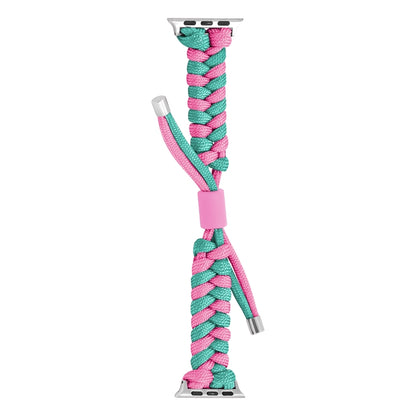 For Apple Watch Ultra 49mm Paracord Fishtail Braided Silicone Bead Watch Band(Rose Red Green) by bashfashion
