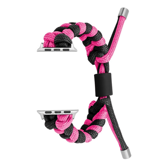 For Apple Watch Series 8 41mm Paracord Fishtail Braided Silicone Bead Watch Band(Black Rose Red) by bashfashion