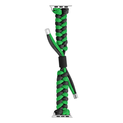 For Apple Watch Series 8 45mm Paracord Fishtail Braided Silicone Bead Watch Band(Black Green) by bashfashion