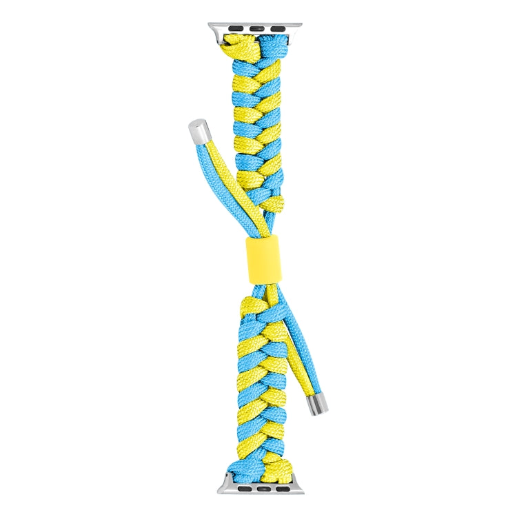 For Apple Watch Series 8 45mm Paracord Fishtail Braided Silicone Bead Watch Band(Light Blue Yellow) by bashfashion