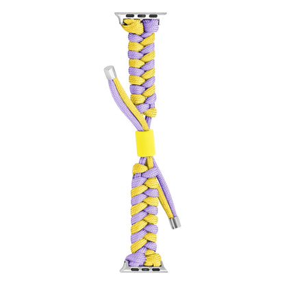 For Apple Watch Series 8 45mm Paracord Fishtail Braided Silicone Bead Watch Band(Purple Yellow) by bashfashion