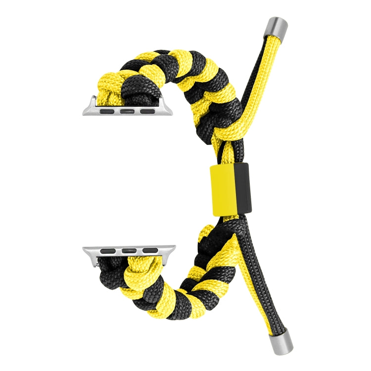 For Apple Watch SE 2022 44mm Paracord Fishtail Braided Silicone Bead Watch Band(Black Yellow) by bashfashion