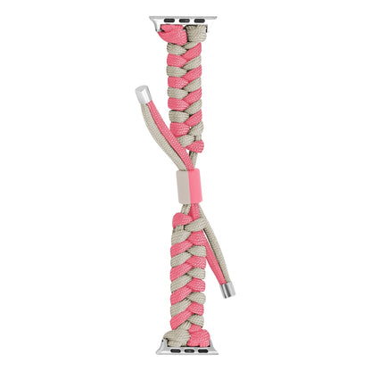 For Apple Watch SE 2022 44mm Paracord Fishtail Braided Silicone Bead Watch Band(Pink Grey) by bashfashion
