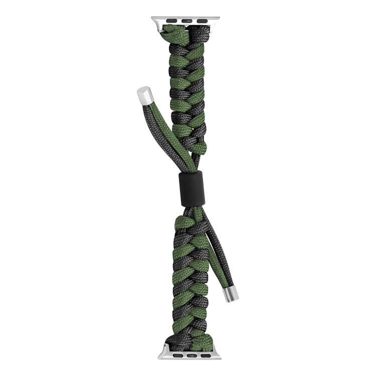 For Apple Watch Series 7 41mm Paracord Fishtail Braided Silicone Bead Watch Band(Black Army Green) by bashfashion