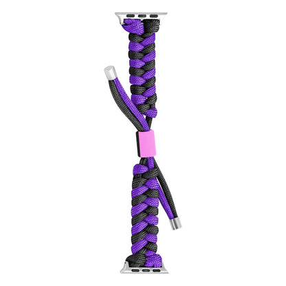 For Apple Watch SE 44mm Paracord Fishtail Braided Silicone Bead Watch Band(Black Purple) by bashfashion