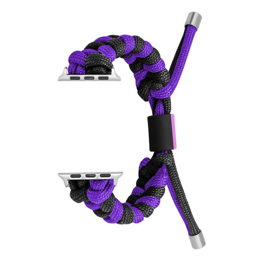 For Apple Watch Series 3 38mm Paracord Fishtail Braided Silicone Bead Watch Band(Black Purple) by bashfashion