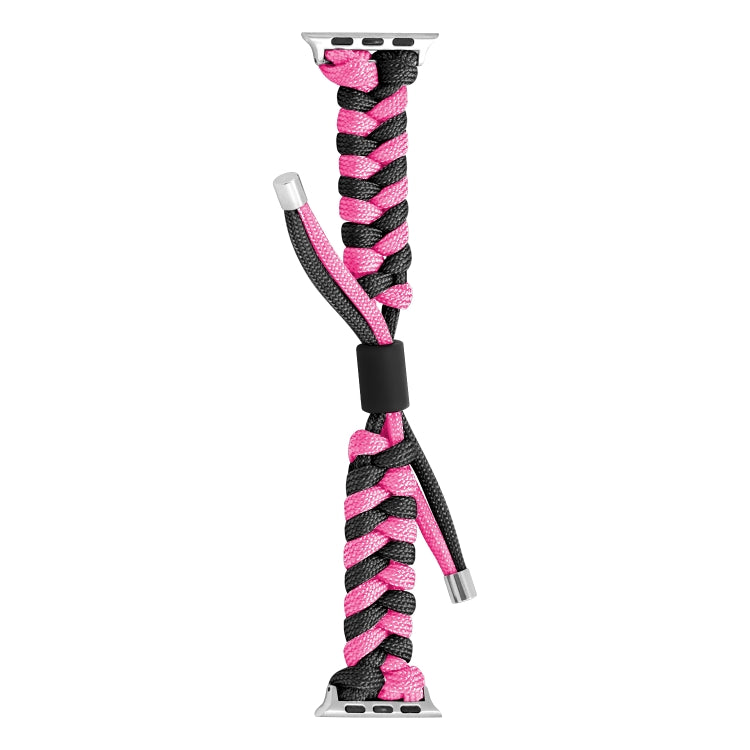For Apple Watch Series 3 42mm Paracord Fishtail Braided Silicone Bead Watch Band(Black Rose Red) by bashfashion