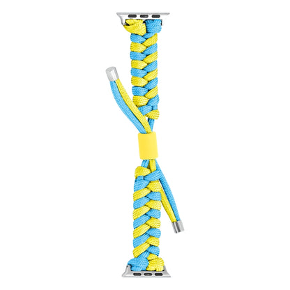 For Apple Watch 42mm Paracord Fishtail Braided Silicone Bead Watch Band(Light Blue Yellow) by bashfashion
