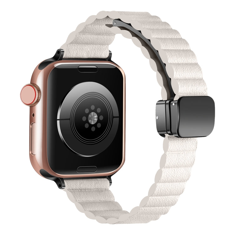 For Apple Watch Series 6 44mm Water Ripple Magnetic Folding Buckle Watch Band, Style: Thin Version(Starlight Color) by bashfashion