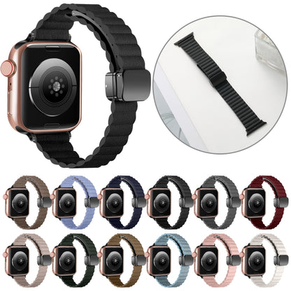 For Apple Watch SE 2022 44mm Water Ripple Magnetic Folding Buckle Watch Band, Style: Thin Version(Black) by bashfashion