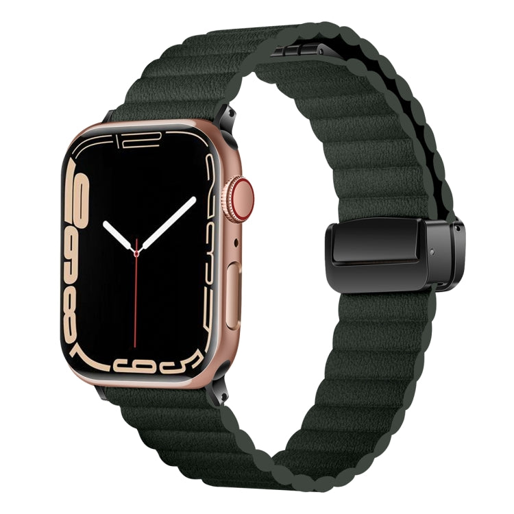 For Apple Watch Ultra 2 49mm Water Ripple Magnetic Folding Buckle Watch Band, Style: Bold Version(Dark Green) by bashfashion