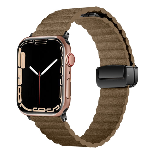 For Apple Watch Ultra 2 49mm Water Ripple Magnetic Folding Buckle Watch Band, Style: Bold Version(Brown) by bashfashion