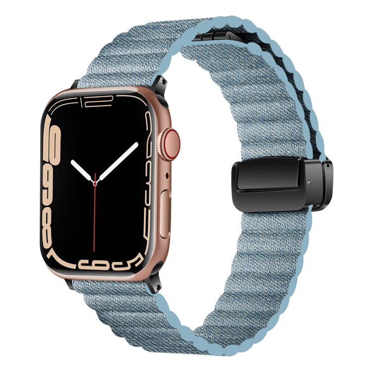 For Apple Watch Ultra 2 49mm Water Ripple Magnetic Folding Buckle Watch Band, Style: Bold Version(Denim Blue) by bashfashion