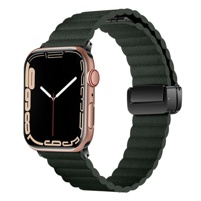 For Apple Watch Series 9 41mm Water Ripple Magnetic Folding Buckle Watch Band, Style: Bold Version(Dark Green) by bashfashion