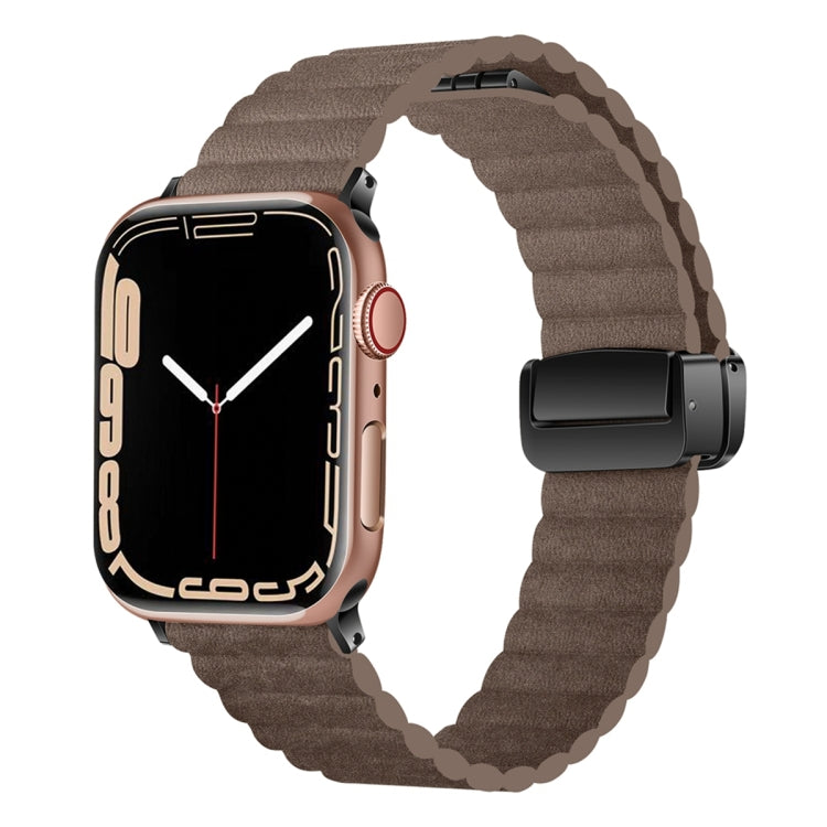 For Apple Watch Series 8 41mm Water Ripple Magnetic Folding Buckle Watch Band, Style: Bold Version(Light Brown) by bashfashion