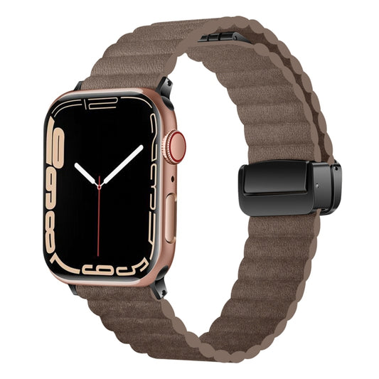 For Apple Watch SE 2022 40mm Water Ripple Magnetic Folding Buckle Watch Band, Style: Bold Version(Light Brown) by bashfashion
