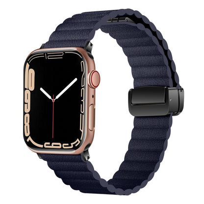 For Apple Watch Series 7 41mm Water Ripple Magnetic Folding Buckle Watch Band, Style: Bold Version(Indigo Blue) by bashfashion