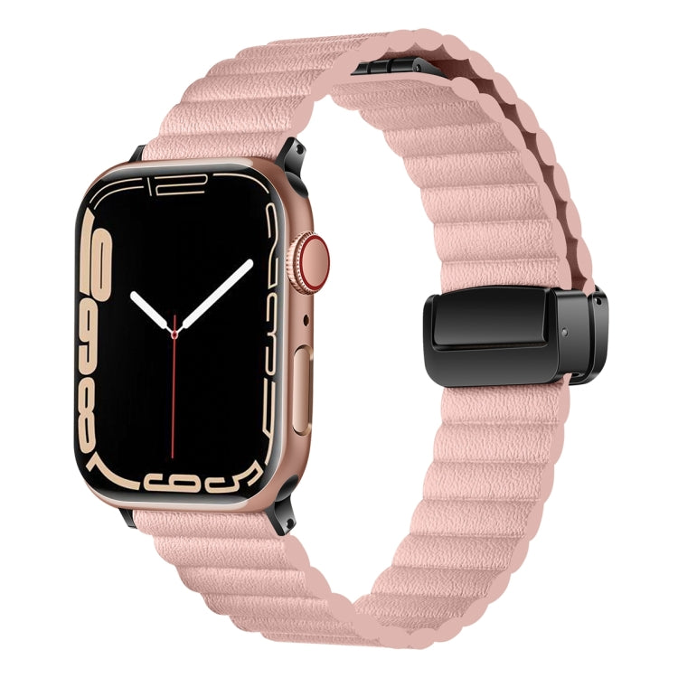 For Apple Watch Series 7 41mm Water Ripple Magnetic Folding Buckle Watch Band, Style: Bold Version(Pink) by bashfashion