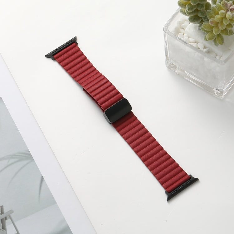 For Apple Watch Series 7 45mm Water Ripple Magnetic Folding Buckle Watch Band, Style: Bold Version(Wine Red) by bashfashion