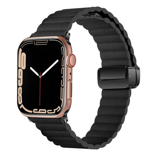 For Apple Watch Series 5 40mm Water Ripple Magnetic Folding Buckle Watch Band, Style: Bold Version(Black) by bashfashion