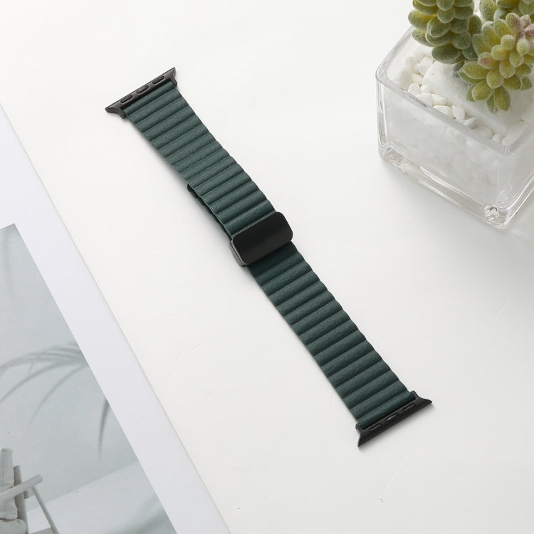 For Apple Watch Series 4 44mm Water Ripple Magnetic Folding Buckle Watch Band, Style: Bold Version(Dark Green) by bashfashion