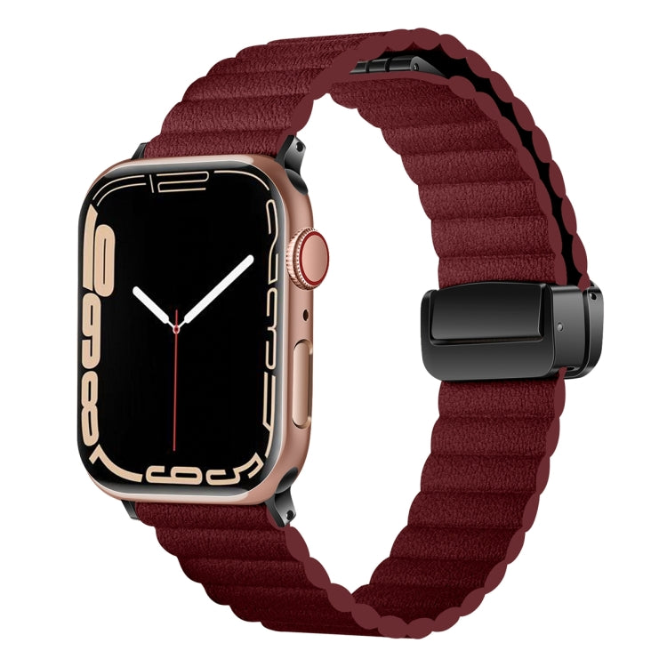 For Apple Watch Series 3 38mm Water Ripple Magnetic Folding Buckle Watch Band, Style: Bold Version(Wine Red) by bashfashion
