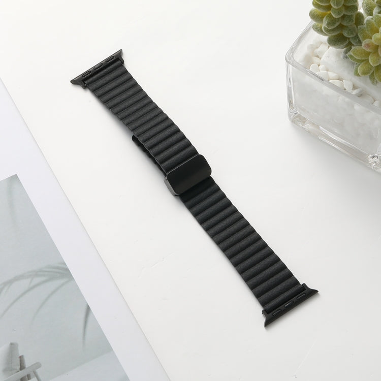 For Apple Watch Series 2 42mm Water Ripple Magnetic Folding Buckle Watch Band, Style: Bold Version(Black) by bashfashion