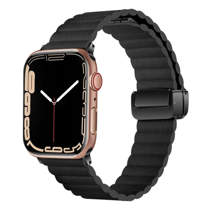 For Apple Watch 42mm Water Ripple Magnetic Folding Buckle Watch Band, Style: Bold Version(Black) by bashfashion