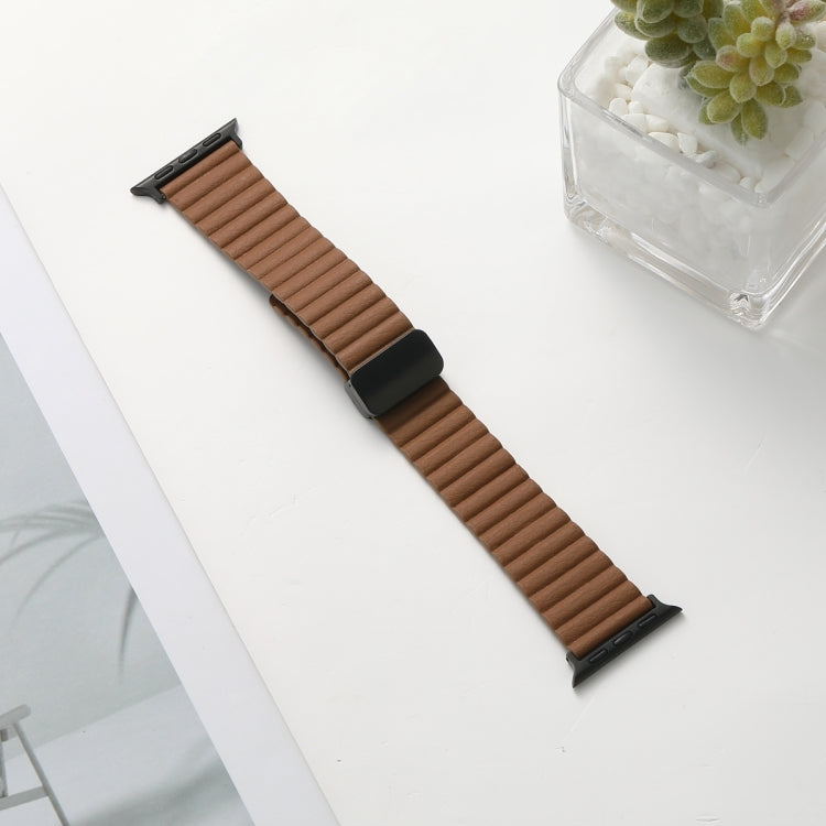For Apple Watch 42mm Water Ripple Magnetic Folding Buckle Watch Band, Style: Bold Version(Brown) by bashfashion