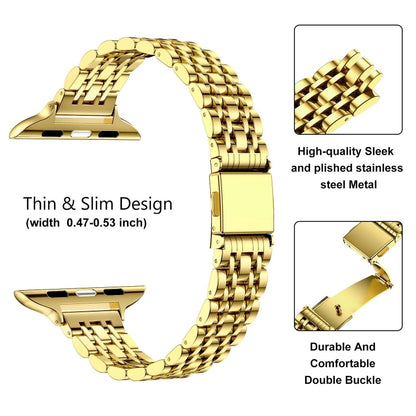 For Apple Watch SE 2023 44mm Slim Seven Bead Slingshot Buckle Metal Watch Band(Gold) by bashfashion