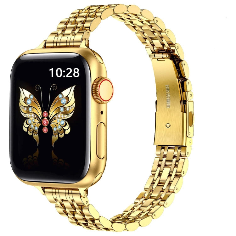 For Apple Watch SE 2023 40mm Slim Seven Bead Slingshot Buckle Metal Watch Band(Gold) by bashfashion