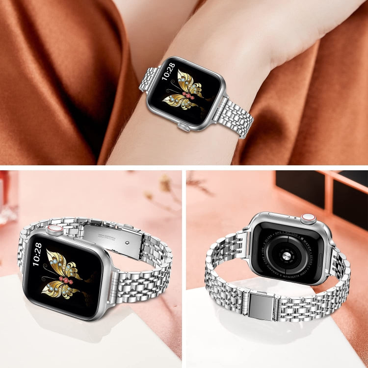 For Apple Watch Ultra 2 49mm Slim Seven Bead Slingshot Buckle Metal Watch Band(Silver) by bashfashion