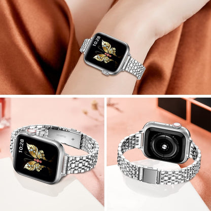 For Apple Watch Ultra 2 49mm Slim Seven Bead Slingshot Buckle Metal Watch Band(Silver) by bashfashion