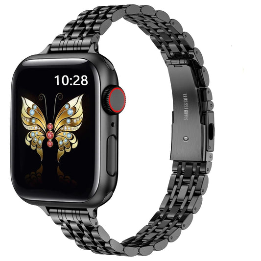 For Apple Watch Ultra 49mm Slim Seven Bead Slingshot Buckle Metal Watch Band(Black) by bashfashion