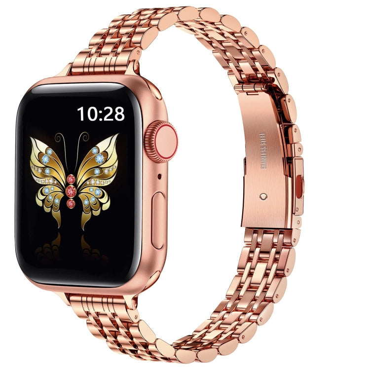 For Apple Watch Ultra 49mm Slim Seven Bead Slingshot Buckle Metal Watch Band(Rose Gold) by bashfashion