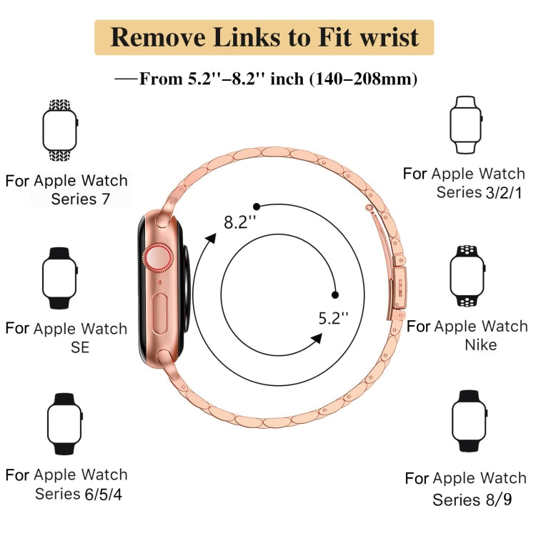 For Apple Watch Series 8 45mm Slim Seven Bead Slingshot Buckle Metal Watch Band(Rose Gold) by bashfashion