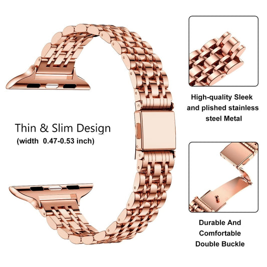 For Apple Watch Series 7 41mm Slim Seven Bead Slingshot Buckle Metal Watch Band(Rose Gold) by bashfashion
