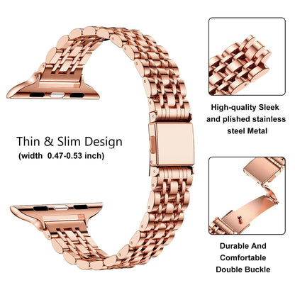For Apple Watch Series 7 45mm Slim Seven Bead Slingshot Buckle Metal Watch Band(Rose Gold) by bashfashion