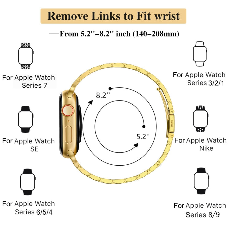 For Apple Watch Series 6 40mm Slim Seven Bead Slingshot Buckle Metal Watch Band(Gold) by bashfashion