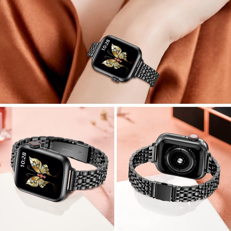 For Apple Watch Series 2 38mm Slim Seven Bead Slingshot Buckle Metal Watch Band(Black) by bashfashion