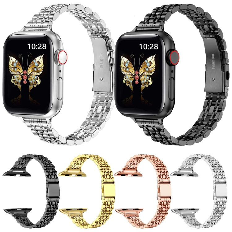 For Apple Watch SE 40mm Slim Seven Bead Slingshot Buckle Metal Watch Band(Black) by bashfashion