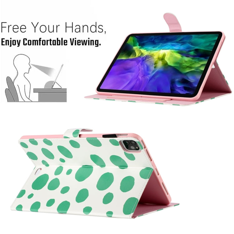For iPad Pro 11.0 2022 / Air 10.9 2022 Dot Pattern Leather Smart Tablet Case(White Green Dot) by bashfashion