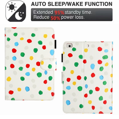For iPad mini 5 / 4 / 3 / 2 / 1 Dot Pattern Leather Smart Tablet Case(White Colorful Dot) by bashfashion