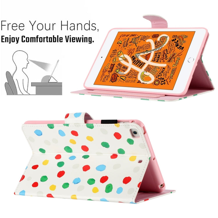 For iPad mini 5 / 4 / 3 / 2 / 1 Dot Pattern Leather Smart Tablet Case(White Colorful Dot) by bashfashion