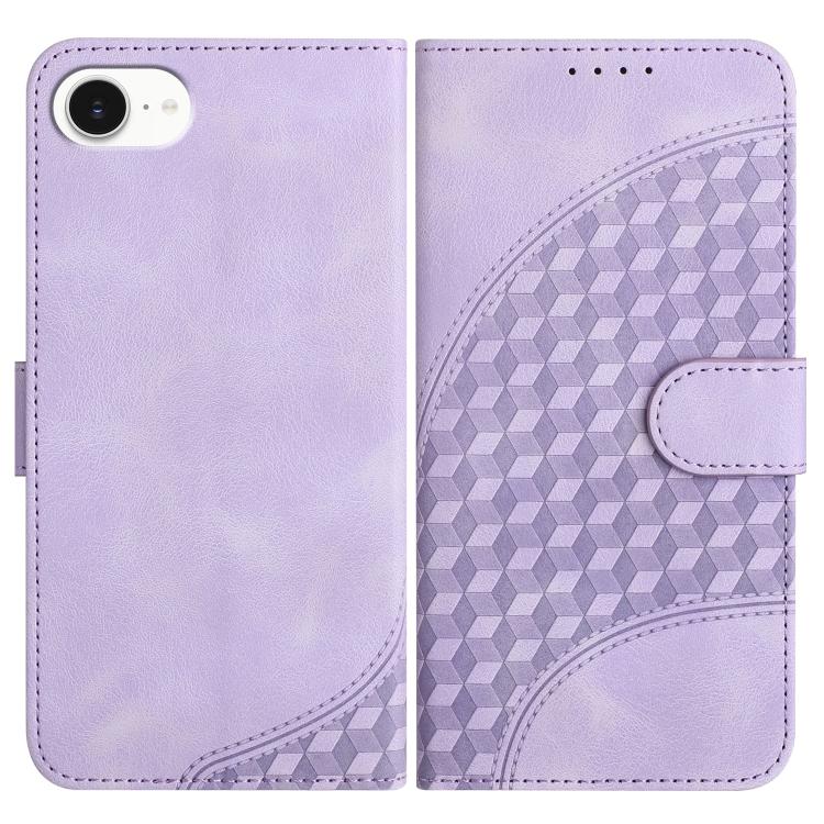 For iPhone 16e YX0060 Elephant Head Embossed Phone Leather Case with Lanyard(Light Purple) by bashfashion