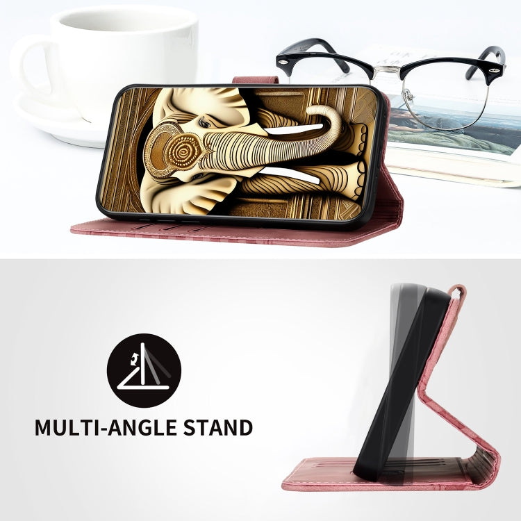 For iPhone 16e YX0060 Elephant Head Embossed Phone Leather Case with Lanyard(Pink) by bashfashion